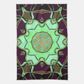 Cartoon Mandala Blume Grün Lila und Schwarz Geschirrtuch (Vertikal)