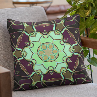 Cartoon Mandala Blume Grün Lila und Schwarz Kissen