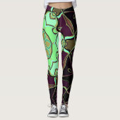 Cartoon Mandala Blume Grün Lila und Schwarz Leggings (Vorderseite)