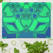 Cartoon Mandala Blume Grün und Blau Geschirrtuch (Gefaltet)