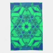 Cartoon Mandala Blume Grün und Blau Geschirrtuch (Vertikal)