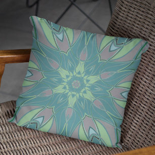 Cartoon Mandala Blume Grün und Blau Kissen