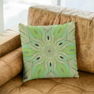 Cartoon Mandala Blume Grün und Blau Kissen