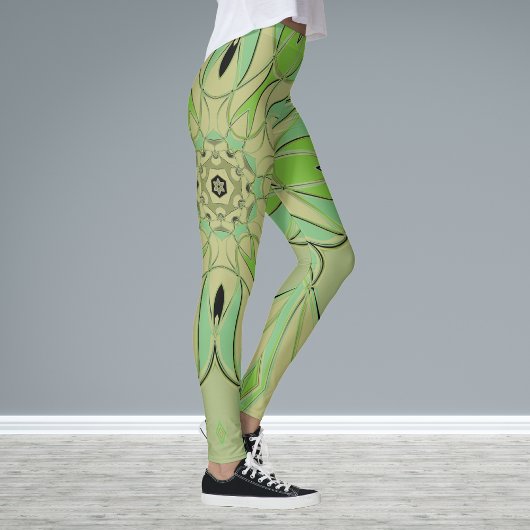 Cartoon Mandala Blume Grün und Blau Leggings