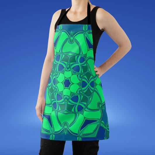Cartoon Mandala Blume Grün und Blau Schürze