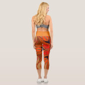 Cartoon Mandala Blume Orange Capri Leggings (Rückseite)