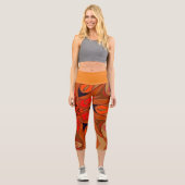 Cartoon Mandala Blume Orange Capri Leggings (Vorderseite)