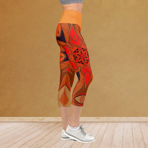 Cartoon Mandala Blume Orange Capri Leggings