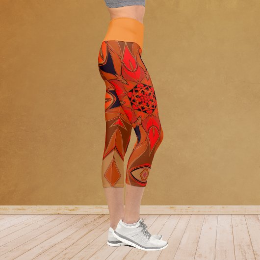 Cartoon Mandala Blume Orange Capri Leggings
