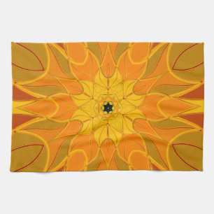 Cartoon Mandala Blume Orange Gelb und Rot Geschirrtuch