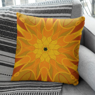 Cartoon Mandala Blume Orange Gelb und Rot Kissen
