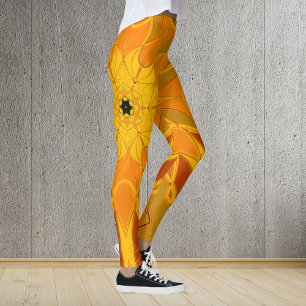Cartoon Mandala Blume Orange Gelb und Rot Leggings