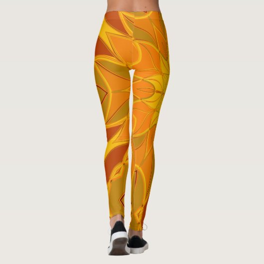 Cartoon Mandala Blume Orange Gelb und Rot Leggings (Rückseite)