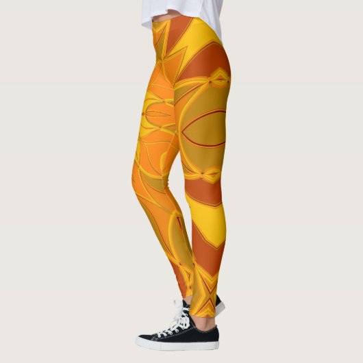 Cartoon Mandala Blume Orange Gelb und Rot Leggings (Links)
