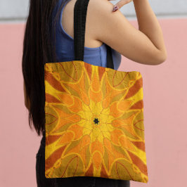 Cartoon Mandala Blume Orange Gelb und Rot Tasche