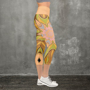 Cartoon Mandala Blume Orange Green und Blue Capri Leggings