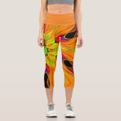 Cartoon Mandala Blume Orange Green und Red Capri Leggings (Vorderseite)