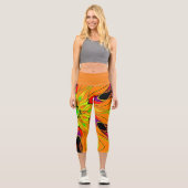 Cartoon Mandala Blume Orange Green und Red Capri Leggings (Vorderseite)