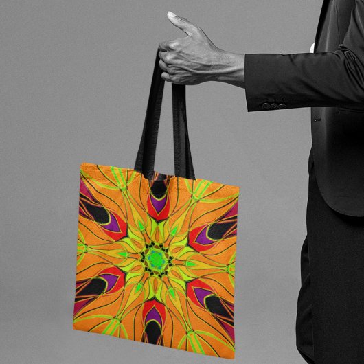 Cartoon Mandala Blume Orange Green und Red Tasche