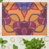 Cartoon Mandala Blume Orange Lila und blau Geschirrtuch (Gefaltet)