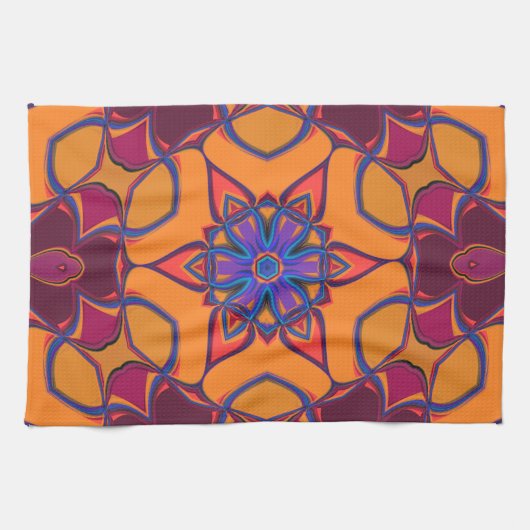 Cartoon Mandala Blume Orange Lila und blau Geschirrtuch (Horizontal)