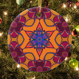 Cartoon Mandala Blume Orange Lila und blau Keramik Ornament
