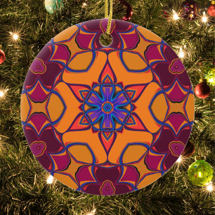 Cartoon Mandala Blume Orange Lila und blau Keramik Ornament