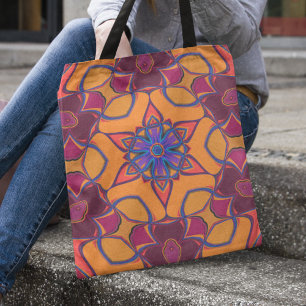 Cartoon Mandala Blume Orange Lila und blau Tasche
