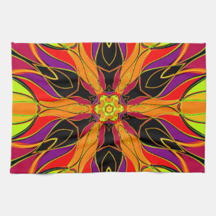 Cartoon Mandala Blume Orange Lila und rot Geschirrtuch