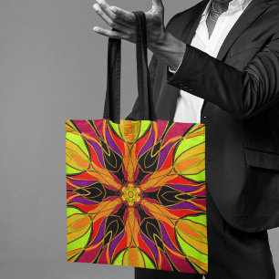 Cartoon Mandala Blume Orange Lila und rot Tasche