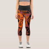 Cartoon Mandala Blume Orange Pink und Black Capri Leggings (Vorderseite)