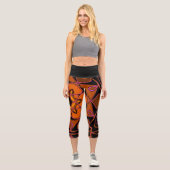 Cartoon Mandala Blume Orange Pink und Black Capri Leggings (Vorderseite)