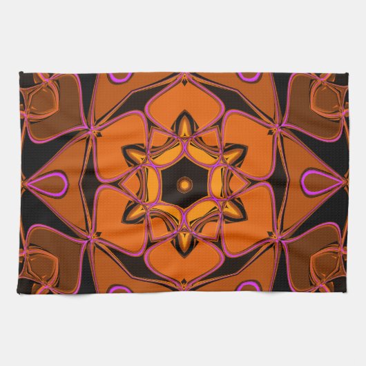 Cartoon Mandala Blume Orange Pink und Black Geschirrtuch (Horizontal)