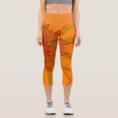Cartoon Mandala Blume Orange und Rot Capri Leggings (Vorderseite)