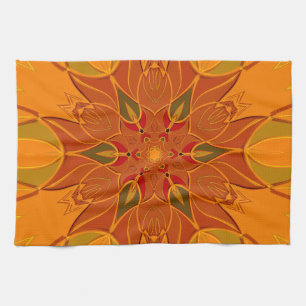 Cartoon Mandala Blume Orange und Rot Geschirrtuch