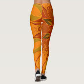 Cartoon Mandala Blume Orange und Rot Leggings (Rückseite)