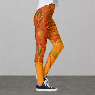 Cartoon Mandala Blume Orange und Rot Leggings