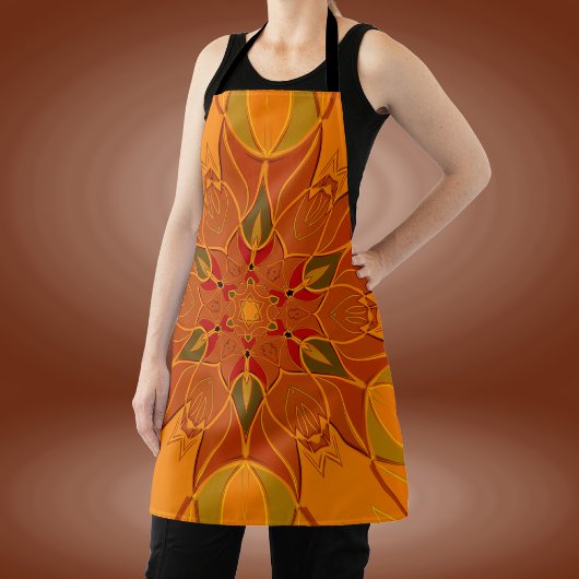 Cartoon Mandala Blume Orange und Rot Schürze