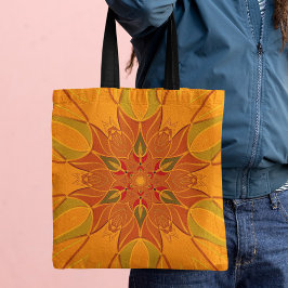 Cartoon Mandala Blume Orange und Rot Tasche