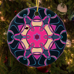 Cartoon Mandala Blume Rosa Gelb und Schwarz Keramik Ornament