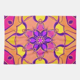Cartoon Mandala Blume Rosa Lila und Orange Geschirrtuch