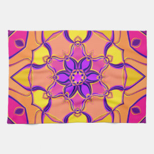 Cartoon Mandala Blume Rosa Lila und Orange Geschirrtuch