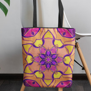 Cartoon Mandala Blume Rosa Lila und Orange Tasche