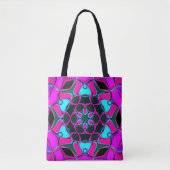 Cartoon Mandala Blume Rosa und Blau Tasche (Vorderseite)