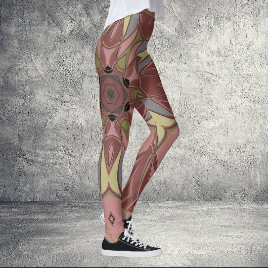 Cartoon Mandala Blume Rosa und Gelb Leggings