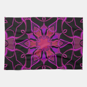Cartoon Mandala Blume Rosa und Schwarz Geschirrtuch