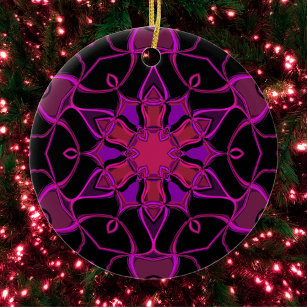 Cartoon Mandala Blume Rosa und Schwarz Keramik Ornament