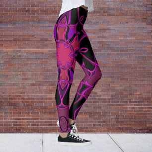 Cartoon Mandala Blume Rosa und Schwarz Leggings