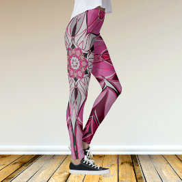 Cartoon Mandala Blume Rosa und Weiß Leggings