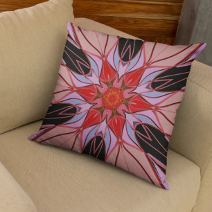 Cartoon Mandala Blume Rot Blau und Rosa Kissen